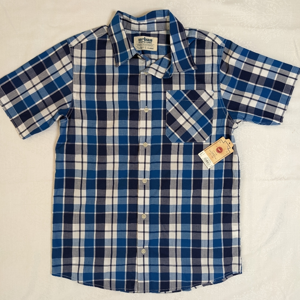 Urban Pipeline Plaid Button Up Shirt, Boy's XL
